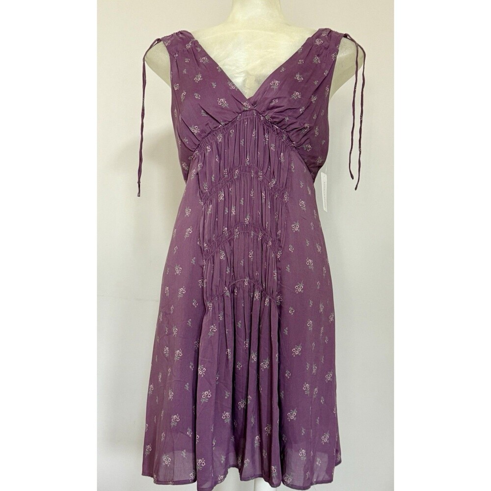 NWT Lucky Brand Dusty Purple Babydoll Floral Stretch Cotton Summer Dress Sz XS